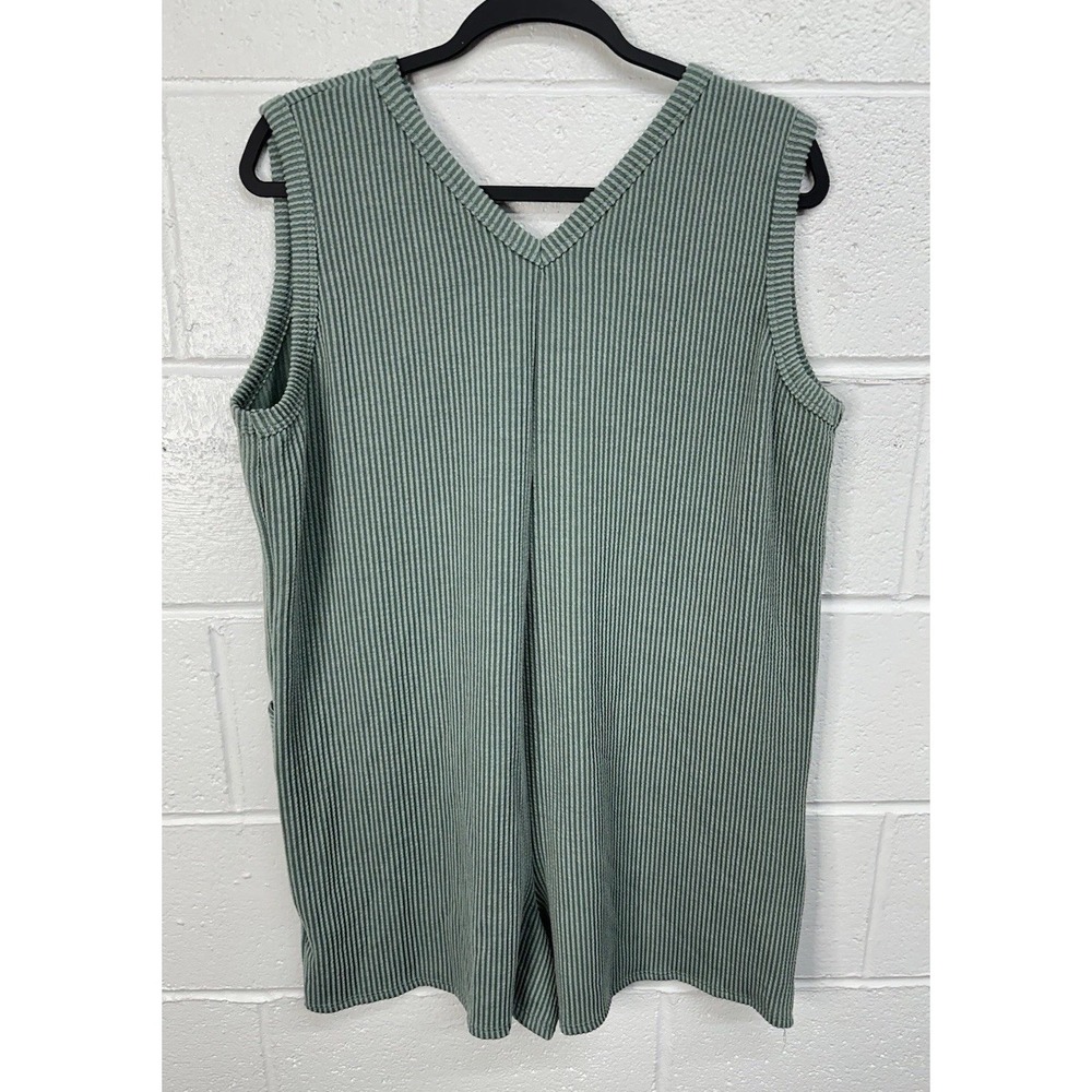 Heimish USA Romper Olive Green Ribbed Pockets / Women's 2X - Picture 3 of 6